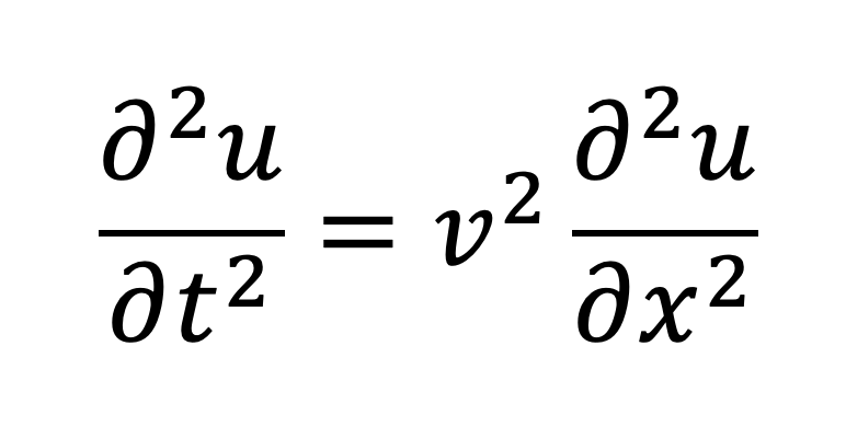 Волновое уравнение – $$\frac{\partial^2 u}{\partial t^2} = v^2 \frac{\partial^2 u}{\partial x^2}$$